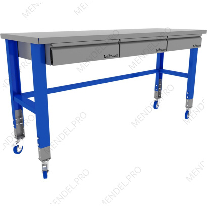 Стол металлический промышленный 2000 мм. PROFFI (RAL5005 и RAL7024) на колесах