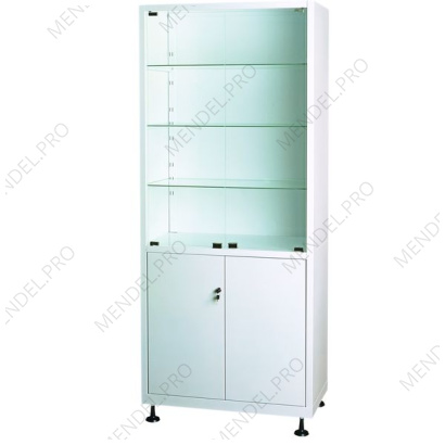 Шкаф медицинский металлический двухсекционный двухдверный с дверками металл-стекло для медикаментов ШМ-2.202-"Айболит"