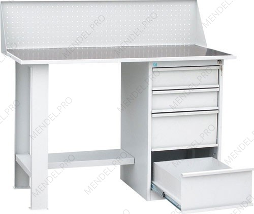 Верстак слесарный однотумбовый(4 ящика), с экраном