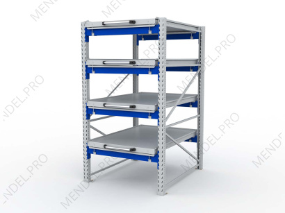 Стеллаж с выкатными платформами S-HEAVY 1000/900 (4 яруса хранения)