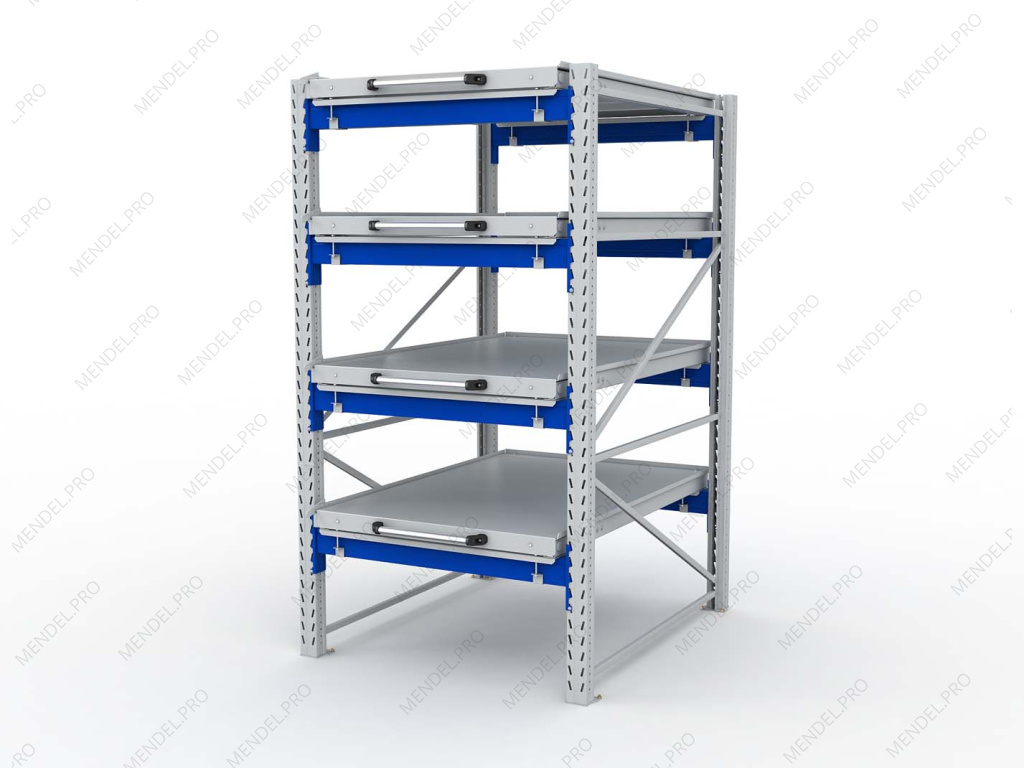Стеллаж с выкатными платформами S-HEAVY 1000/900 (4 яруса хранения)