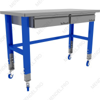 Стол металлический промышленный 1500 мм. PROFFI (RAL5005 и RAL7024) на колесах