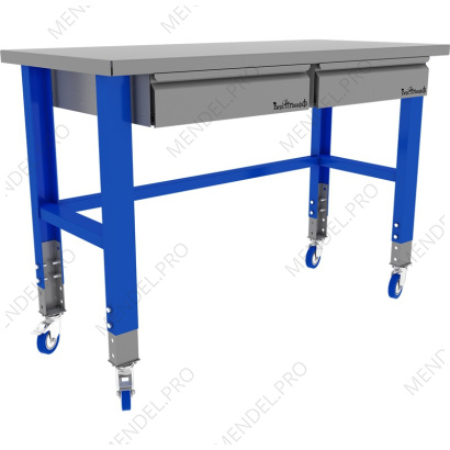 Стол металлический промышленный 1500 мм. PROFFI (RAL5005 и RAL7024) на колесах