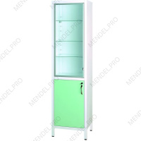 Шкаф медицинский металлический двухсекционный однодверный с дверками металл-стекло для медикаментов ШМ-1.302-"Айболит"