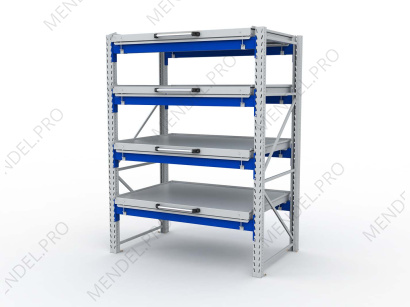 Стеллаж с выкатными платформами S-HEAVY 1000/1300 (4 яруса хранения)