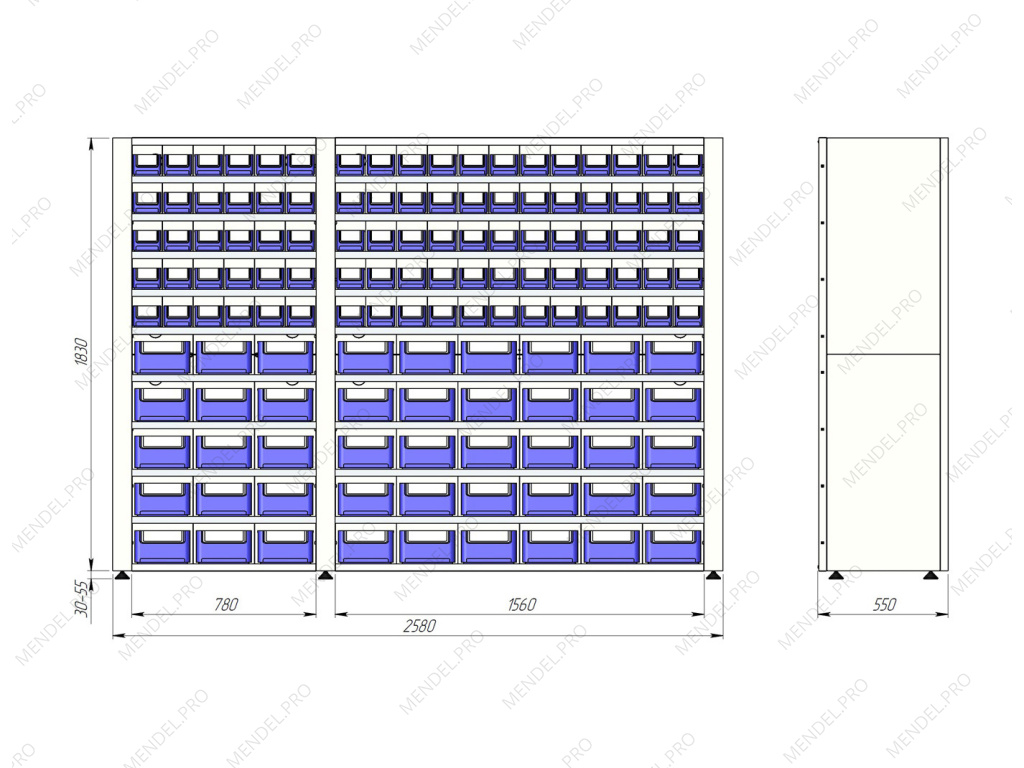 Система хранения с ячейками HARDO XSM 1830х2580х550 мм (135 ячеек)