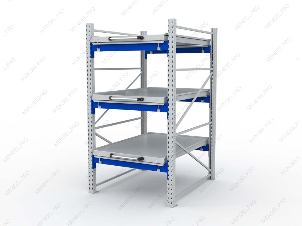 Стеллаж с выкатными платформами S-HEAVY 1000/900 (3 яруса хранения)