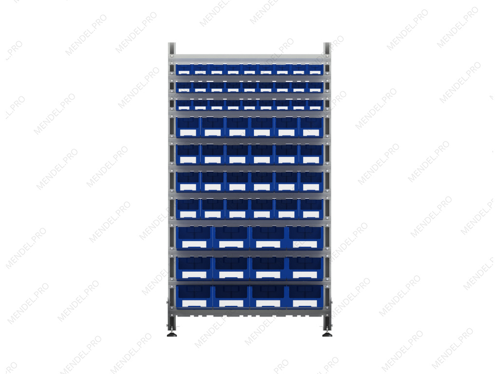 Стеллаж для пластиковых лотков S-BOX односторонний 1800x1000x450.05