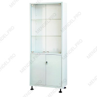 Шкаф медицинский металлический двухсекционный двухдверный с дверками металл-стекло для медикаментов ШМ-2.102-"Айболит"