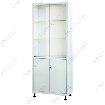 Шкаф медицинский металлический двухсекционный двухдверный с дверками металл-стекло для медикаментов ШМ-2.102-"Айболит"