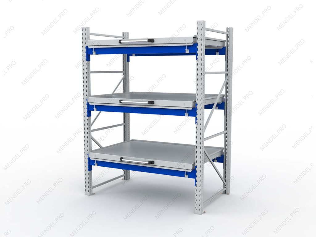 Стеллаж с выкатными платформами S-HEAVY 1000/1300 (3 яруса хранения)